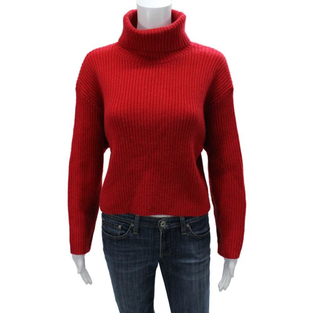 Line And Dot Women Red Turtleneck Pullover Sweater Long Sleeve Acrylic Size S